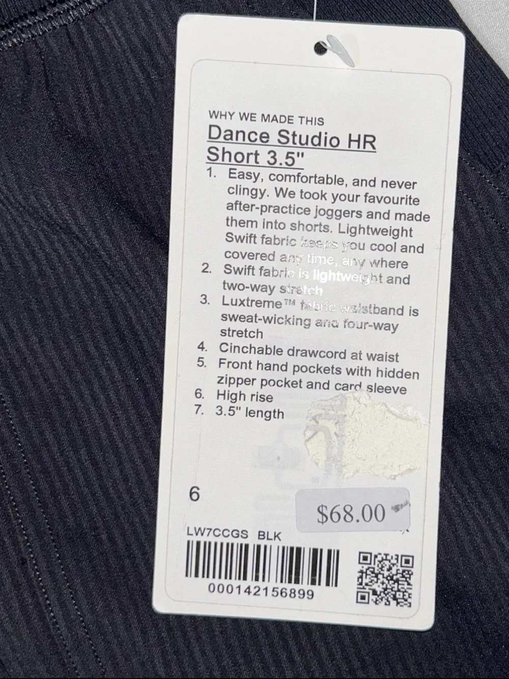 NWT LULULEMON SIZE 6 DANCE STUDIO HIGH RISE 3.5”L SHORT AUTHENTIC BLACK